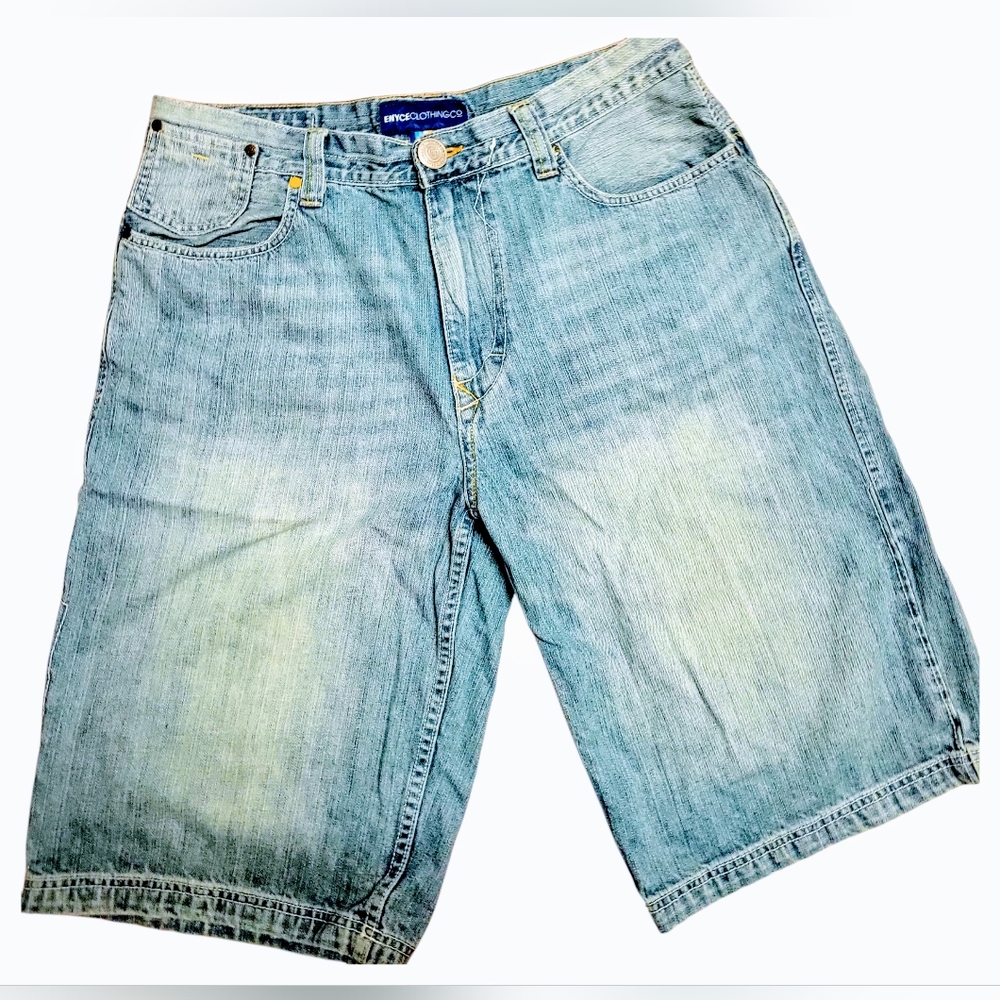 Vintage Y2K Enyce Baggy Denim Shorts Waist 36 Light Wash Neon Spellout Jorts